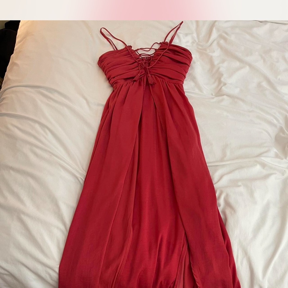 Red Spaghetti Strap Sleeveless Maxi Dress